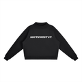 Black sweatshirt with a logo on a white background
