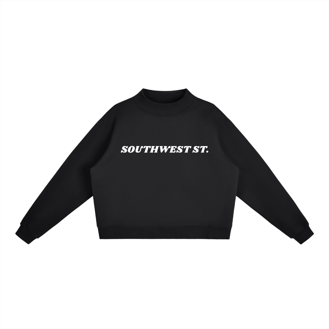 Black sweatshirt with a logo on a white background