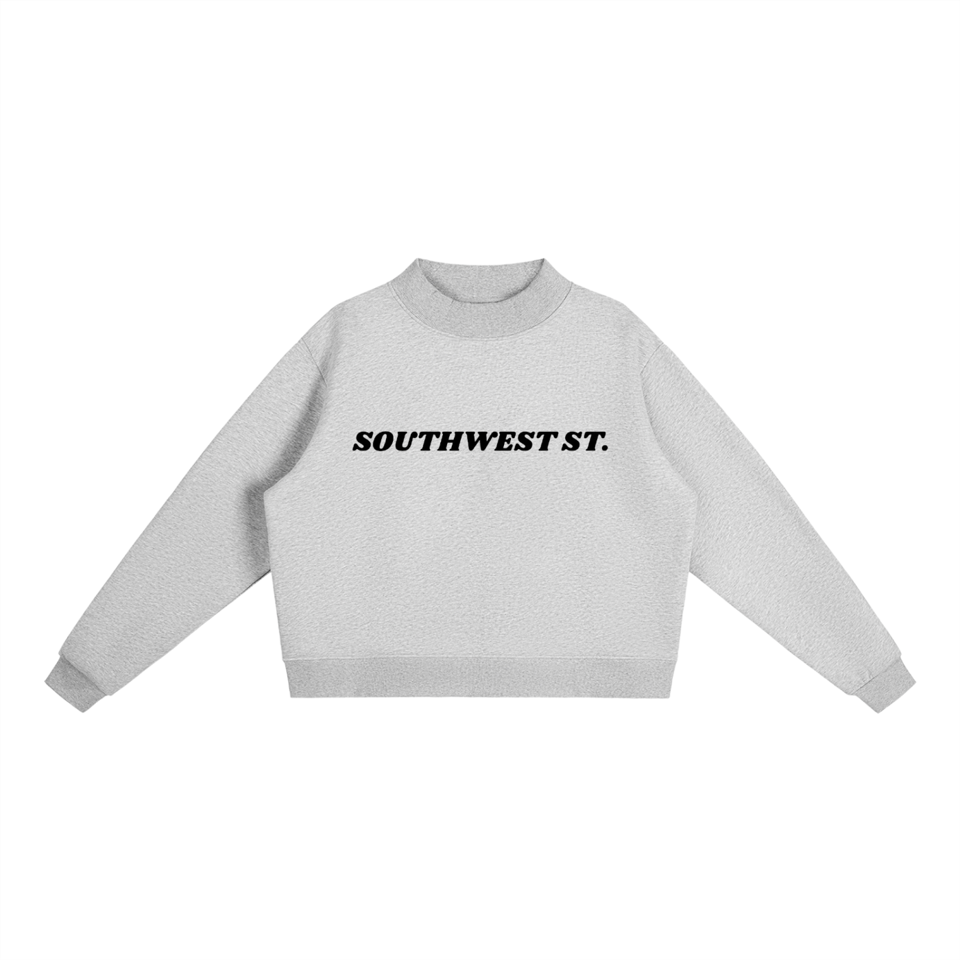 Gray sweatshirt with text on a white background