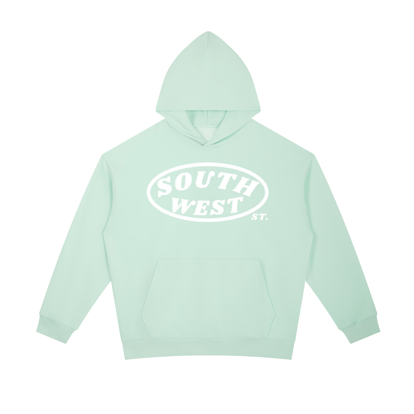 Light green hoodie with 'South West' text on a white background